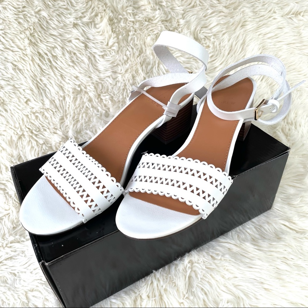 J.Crew Factory White Block Heeled Sandals Cutout Ankle Strap Women’s 9